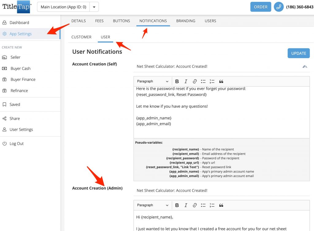 Closing Cost Calculator - Edit User Account Creation email