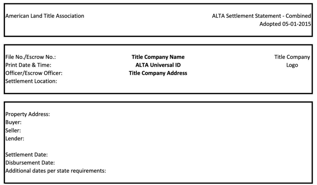 Heading Section - ALTA Settlement Statement