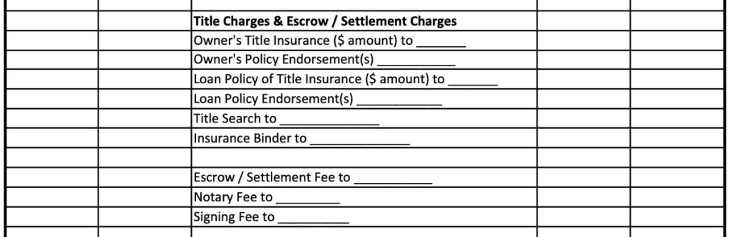 The Title Charges & Escrow / Settlement Section of an ALTA Settlement Statement
